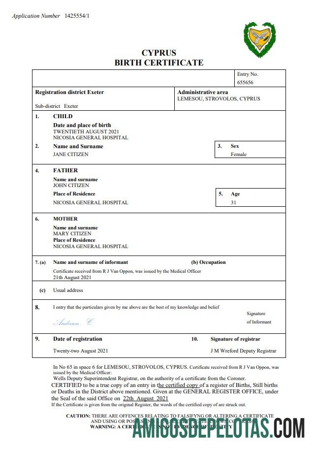 Para baixar modelo Word e PDF de certidão de nascimento de Chipre